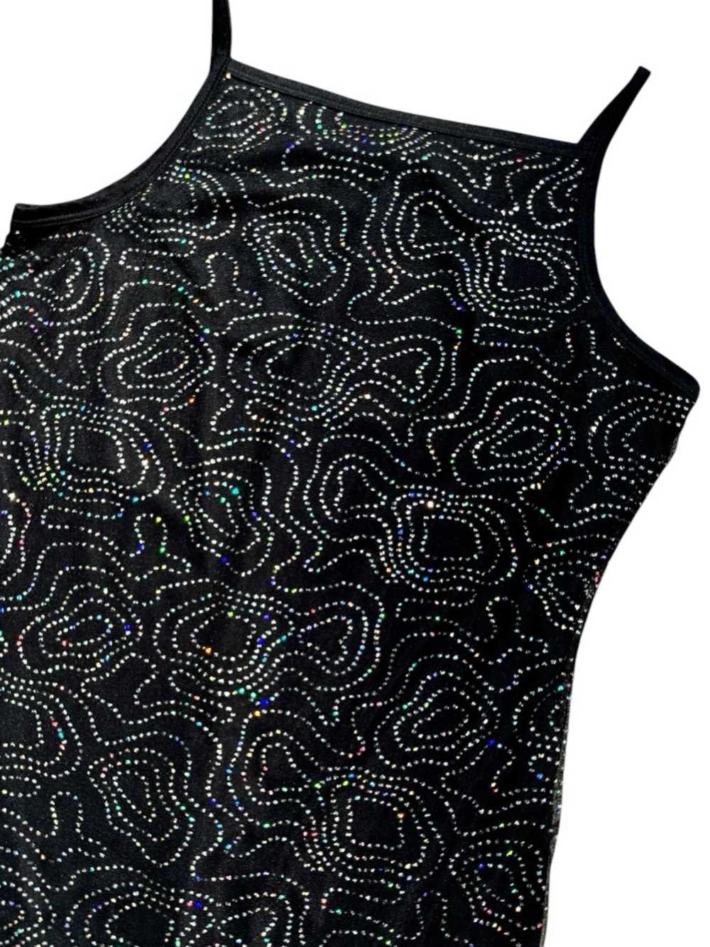 Y2K Glitter Mesh Mini Dress Black Iridescent Silver Squiggle Rave Homecoming M